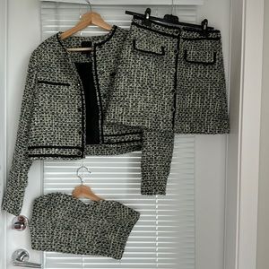 3-piece set (bandeau top, cropped blazer & skirt)